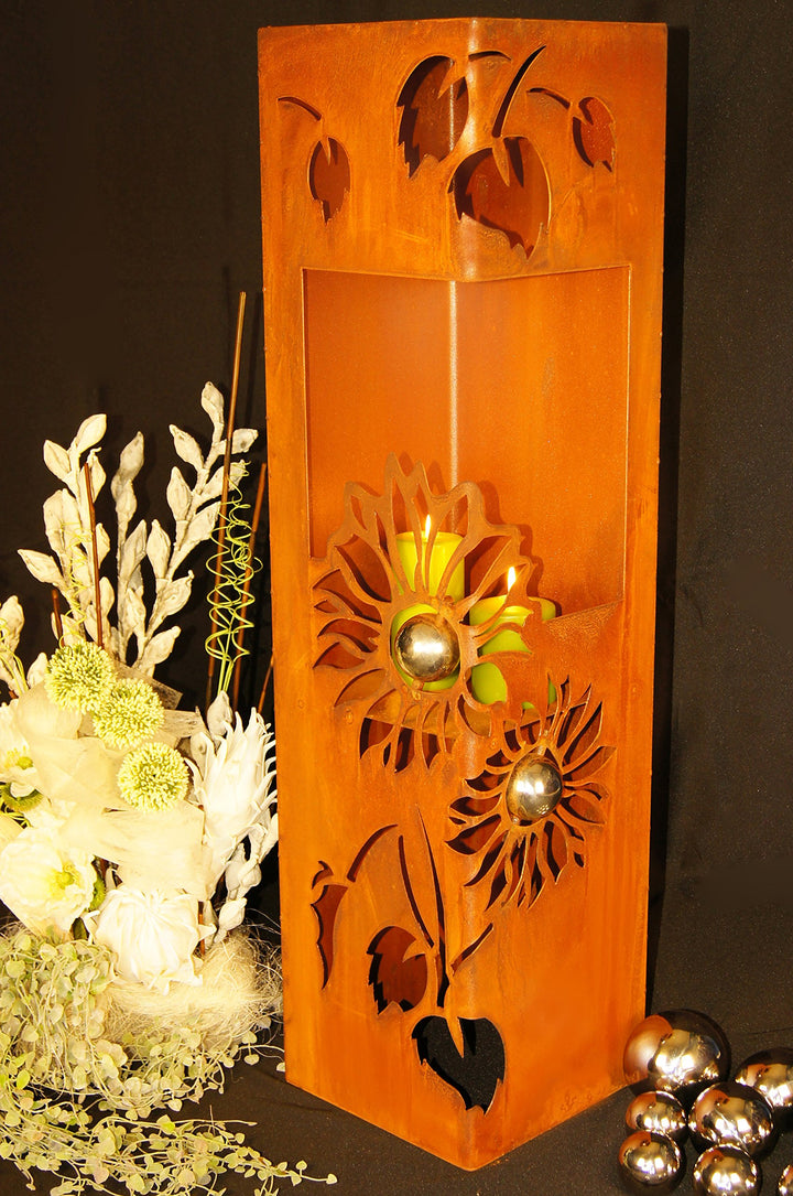 Feuersäule Sonnenblume Edelrost 25x25x100cm für Bioethanol - Bild 2