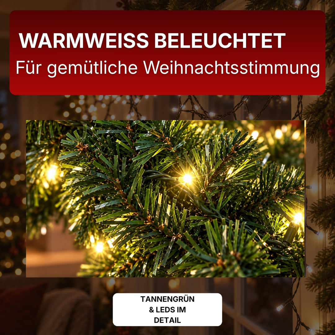 LED Tannengirlande künstlich 8,1 m 120 LEDs warmweiss IP44 Timer - Bild 4