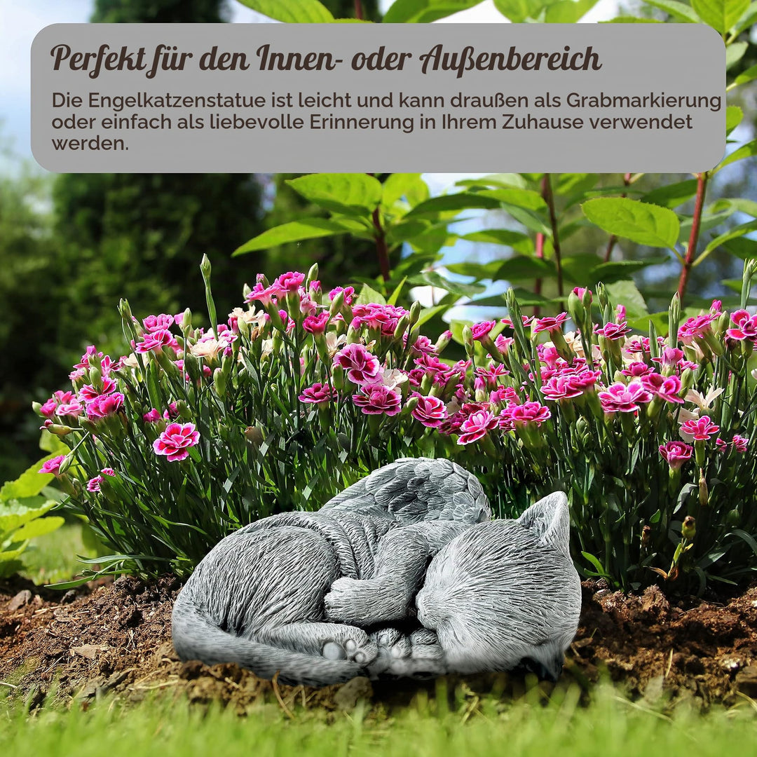 Katzen-Gedenkstein Engelskatze schlafend Kunstharz wetterfest grau - Bild 4