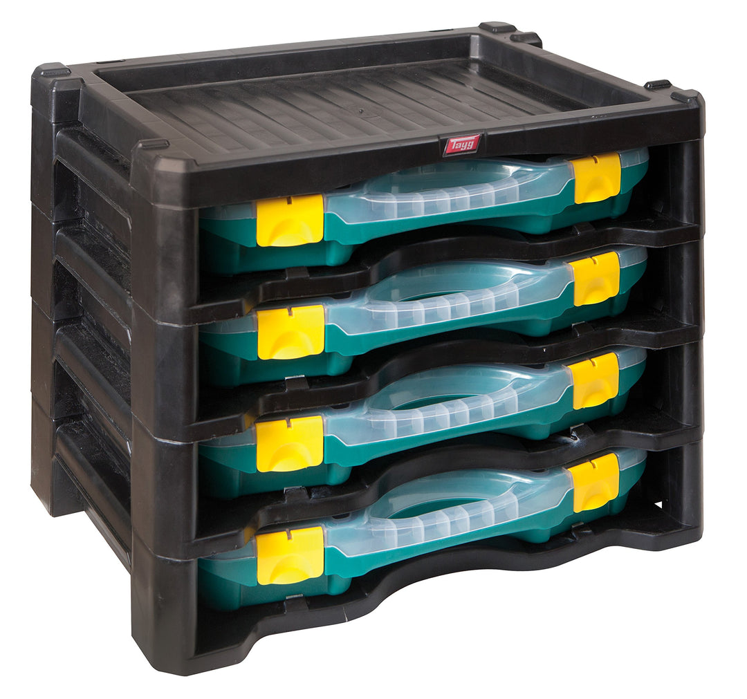 Stapelbare Multibox mit 4 Kleinteileboxen Polypropylen 447x314x360mm