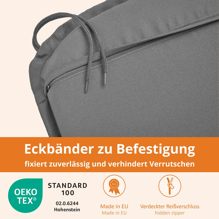 Outdoor Sitzkissen 4er Set 44x47 cm Polyester Anthrazit für Gartenstühle - Bild 3