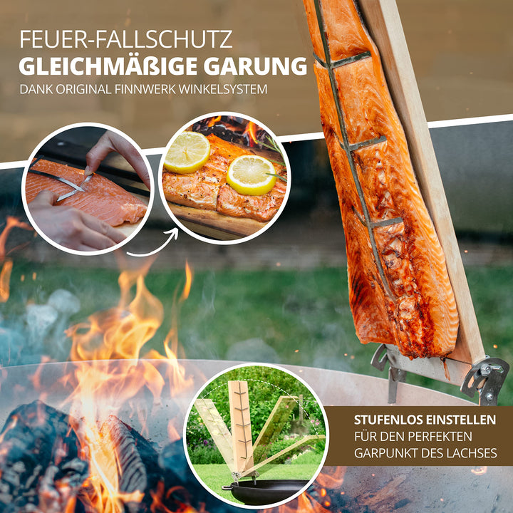 Flammlachsbrett Birkenholz mit Edelstahl-Halterung und Winkelsystem - Bild 2