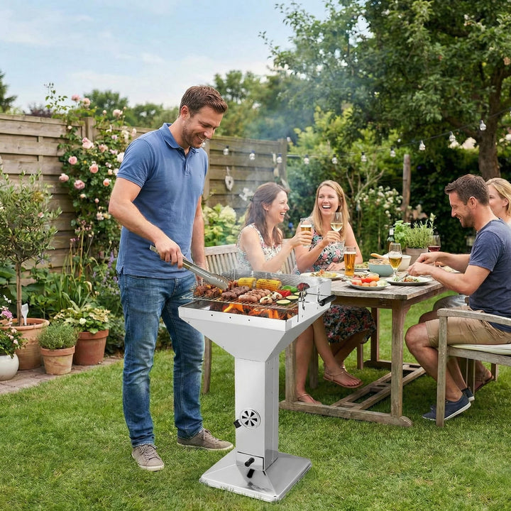Holzkohlegrill Edelstahl Säulengrill 45x46cm Rost für 4-6 Personen - Bild 4