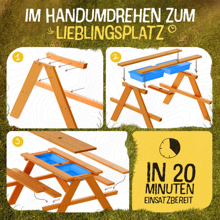 Kindersitzgruppe mit Matschtisch Holz 2-in-1 Outdoor 90x80x50 cm - Bild 7