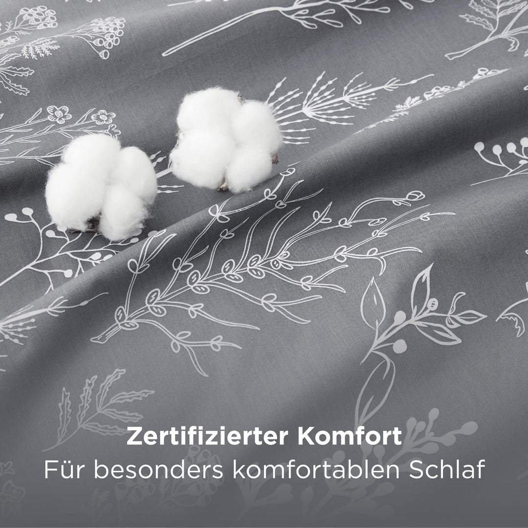 Bettwäsche 135x200 Baumwolle 4-teilig Blumen Grau Wendebar - Bild 6
