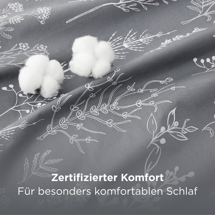 Bettwäsche 135x200 Baumwolle 4-teilig Blumen Grau Wendebar - Bild 6