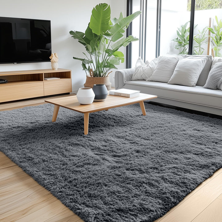 Hochflor Teppich waschbar 160x220 cm Dunkelgrau Wohnzimmer - Bild 5