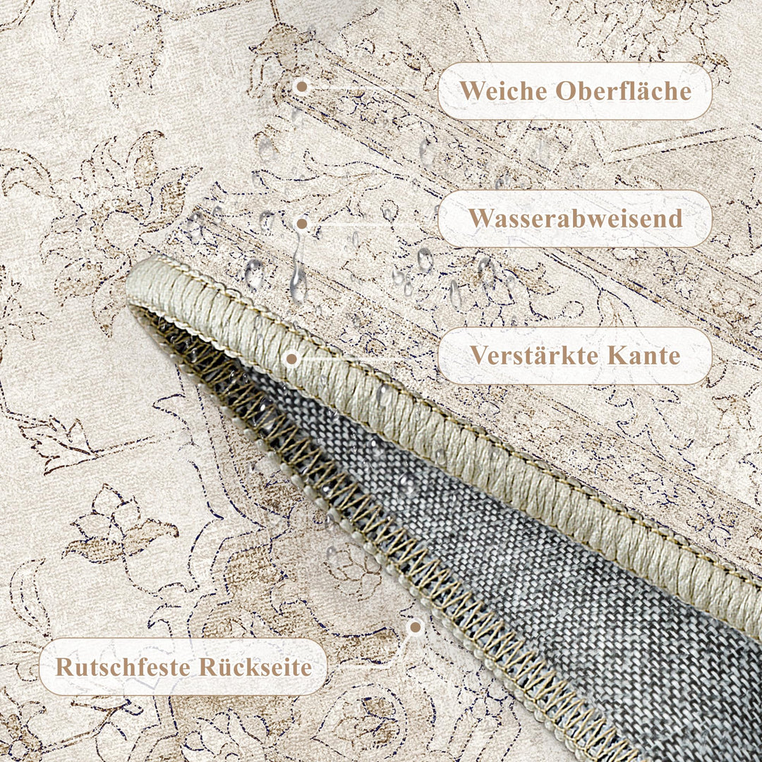 Teppich Vintage Beige 200x300 cm waschbar Wohnzimmer Polyester - Bild 5