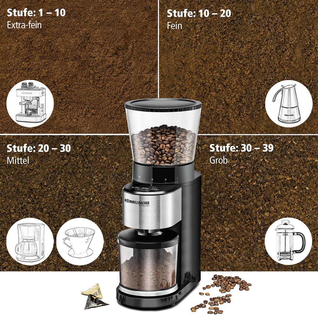 Kaffeemühle Kegelmahlwerk 39 Stufen mit Präzisionswaage für Siebträger - Bild 5
