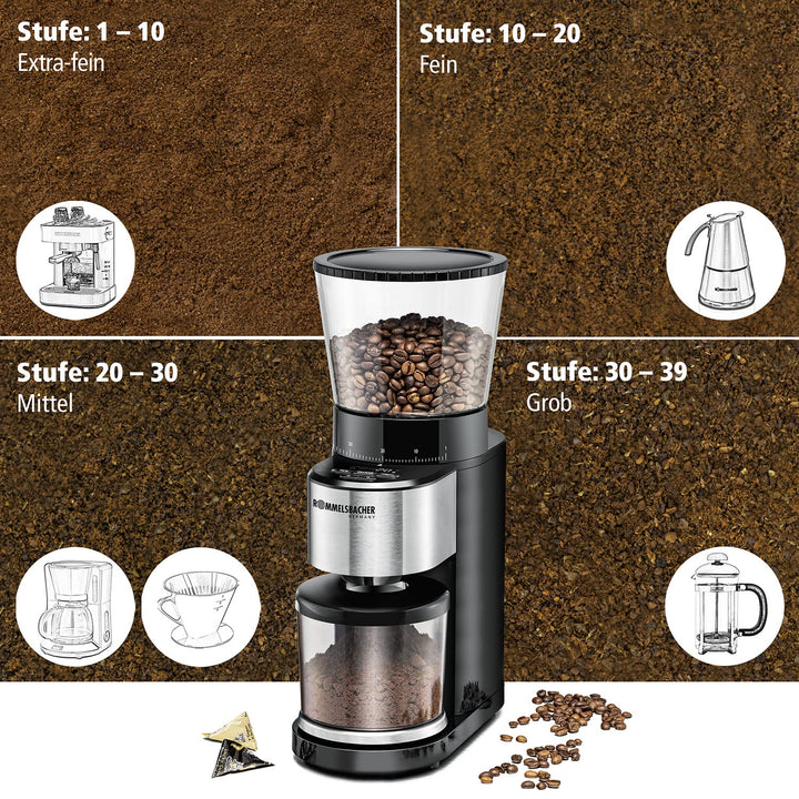 Kaffeemühle Kegelmahlwerk 39 Stufen mit Präzisionswaage für Siebträger - Bild 5