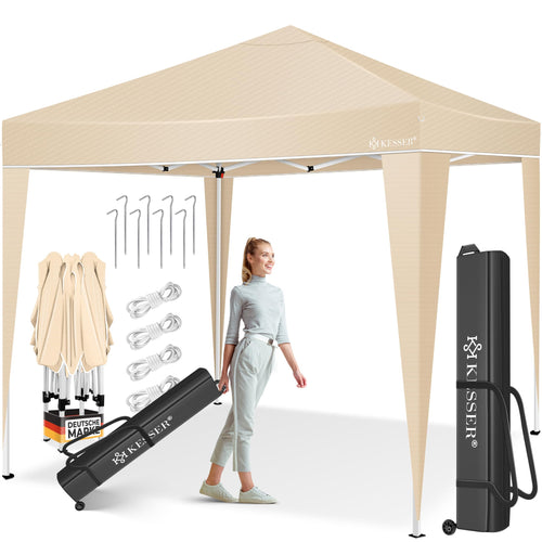 Faltpavillon 3x3m Beige wasserdicht UV-Schutz 50+ höhenverstellbar