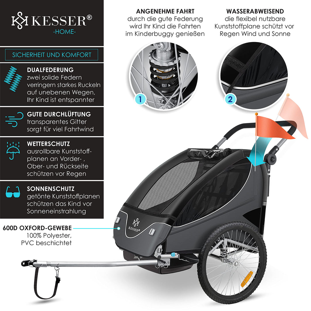 Fahrradanhänger 2-in-1 mit Jogger-Funktion für 1-2 Kinder bis 40 kg - Bild 3