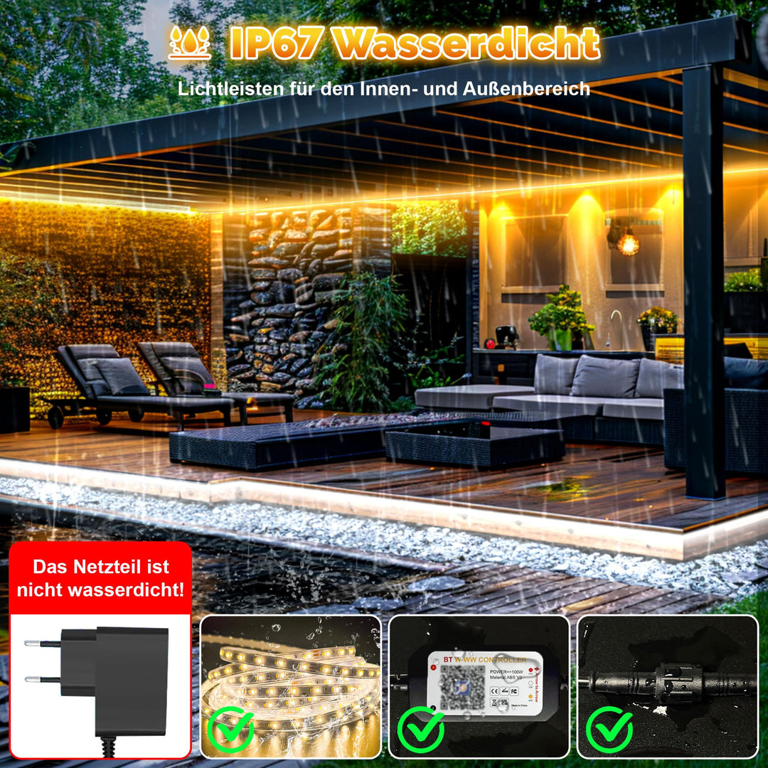 LED Streifen Aussen 20m Warmweiss-Kaltweiß IP67 dimmbar mit Fernbedienung - Bild 2
