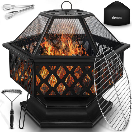 Feuerschale 4-in-1 mit Grillrost, Funkenschutz & Abdeckung Ø55cm
