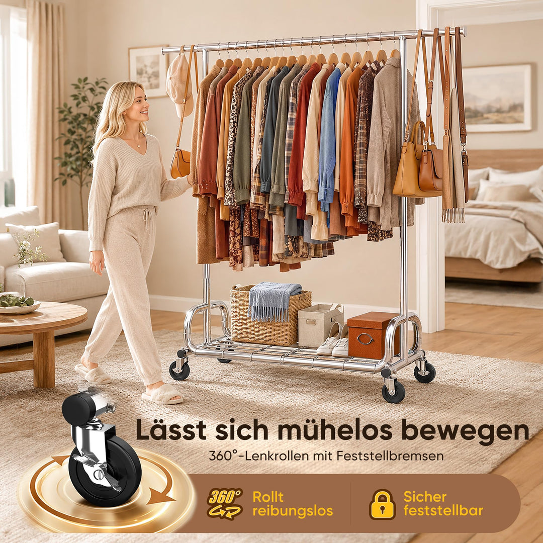 Kleiderständer auf Rollen 3-in-1 Metall verchromt 204 kg Tragkraft - Bild 3