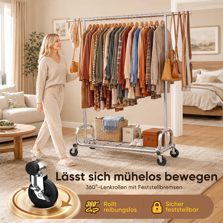 Kleiderständer auf Rollen 3-in-1 Metall verchromt 204 kg Tragkraft - Bild 3