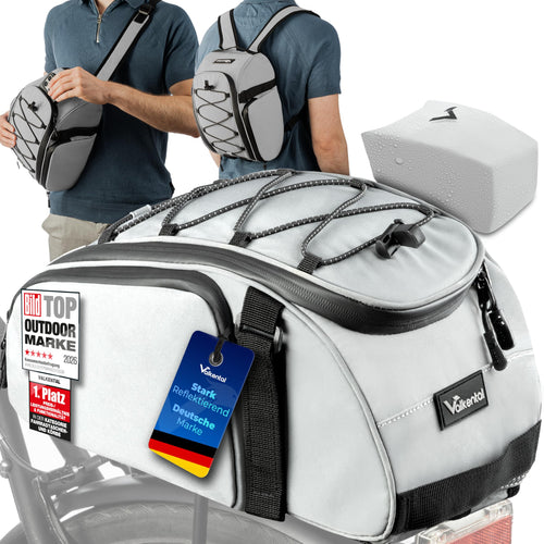 Fahrradtasche 3-in-1 mit Rucksackfunktion 10–14L Grau