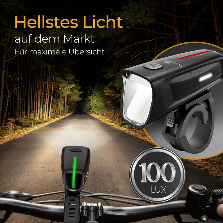 Fahrradlicht Set StVZO 100 Lux mit Bremslicht USB-C aufladbar - Bild 2
