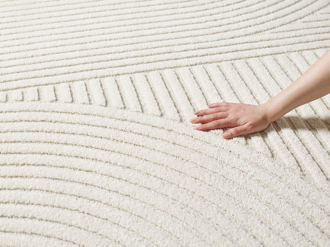 Kurzflor Teppich Hoch-Tief-Struktur 3D-Effekt Creme 200x290 cm - Bild 10