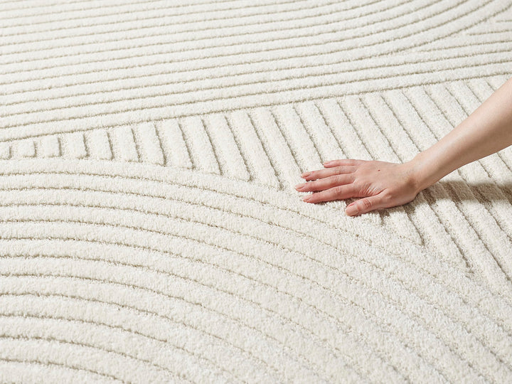 Kurzflor Teppich Hoch-Tief-Struktur 3D-Effekt Creme 200x290 cm - Bild 10