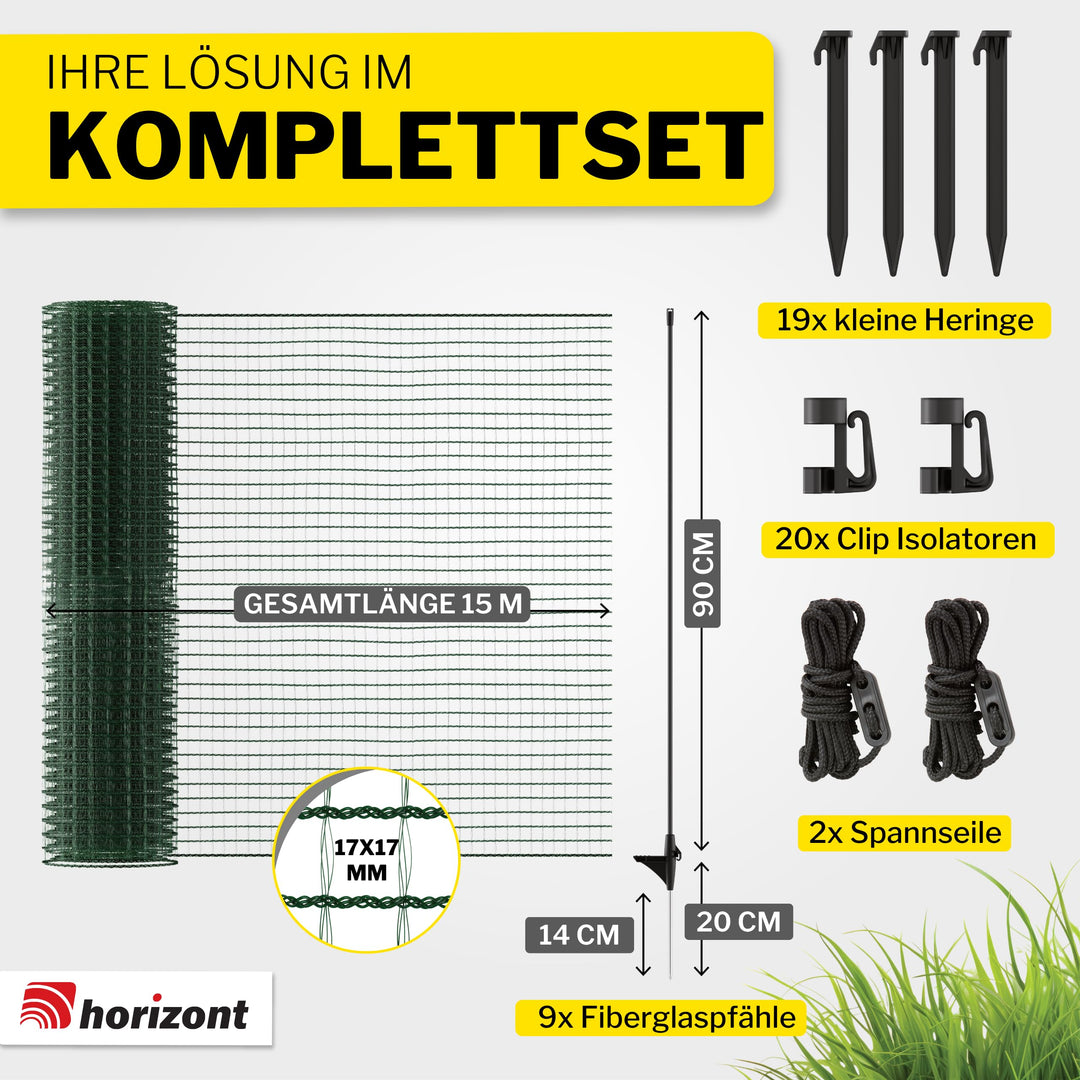 Mobiler Hundezaun Netz 15m x 90cm mit 9 Fiberglas-Pfählen - Bild 6