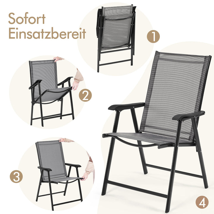 Gartenstuhl-Set 2x Klappstuhl Hochlehner Texteline mit Armlehnen grau - Bild 8