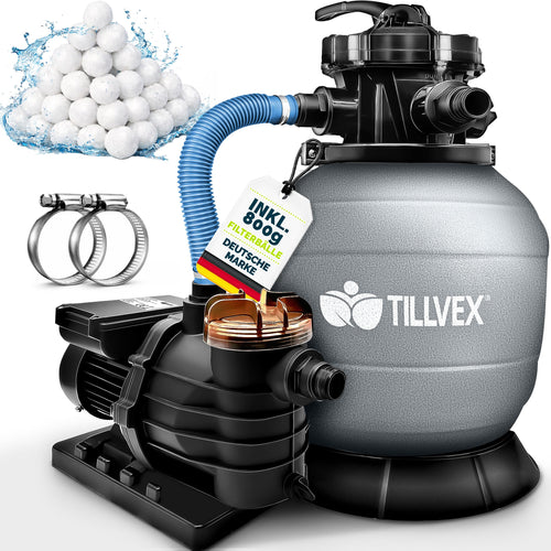 Sandfilteranlage Pool 10 m³/h mit 7-Wege-Ventil und Filterbällen