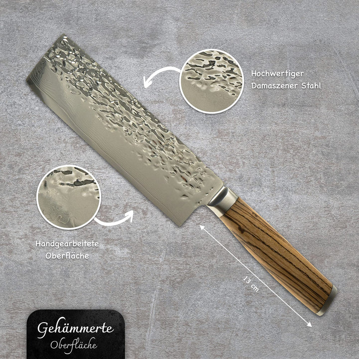 Nakiri-Messer Damaststahl 17 cm gehämmert mit Holzgriff - Bild 2
