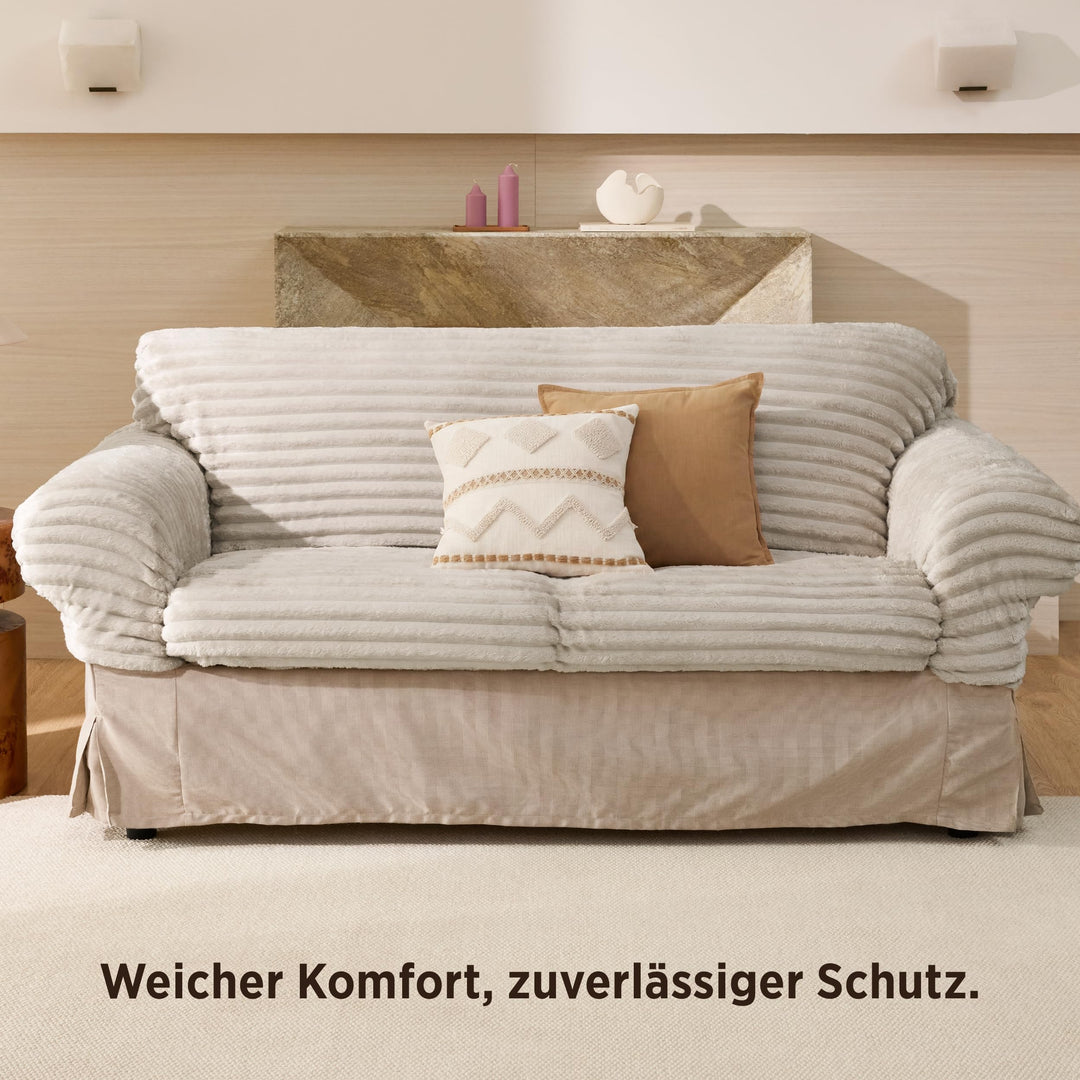 Kuscheldecke Flanell-Fleece 230x270 cm Streifenmuster Beige - Bild 5