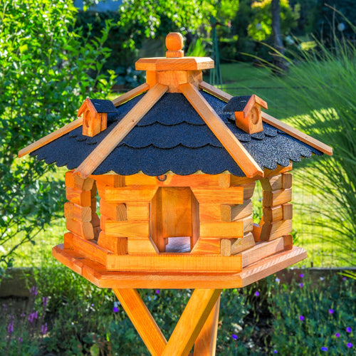 Vogelhaus XXL Bitumendach 60 cm mit Futtersilo, wetterfest schwarz