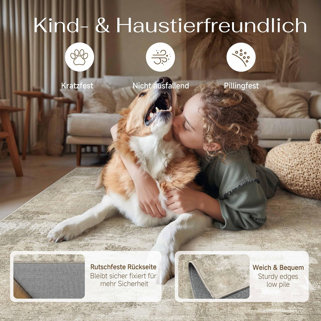 Kurzflor Teppich Kunstwolle 200x300 cm rutschfest waschbar Beige - Bild 3