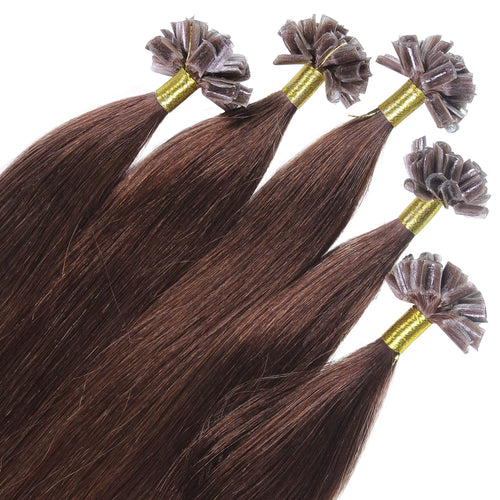 Echthaar Bonding Extensions glatt 25 Strähnen 50cm mittelbraun