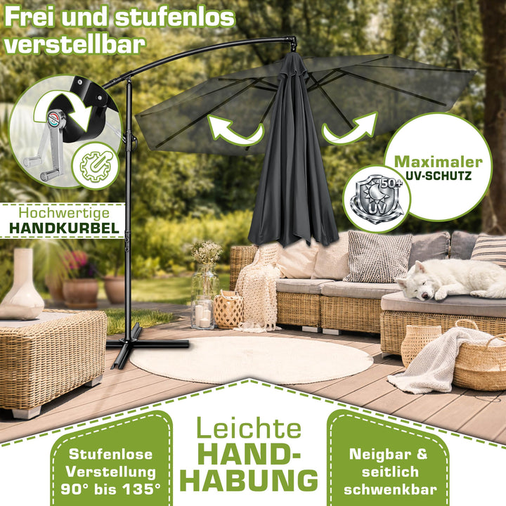 Ampelschirm Ø 300 cm Aluminium UPF 50+ mit Kurbel &amp; Abdeckung - Bild 3