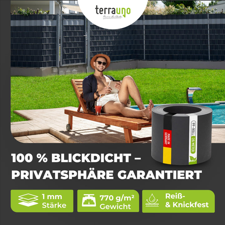 Sichtschutzstreifen Doppelstabmatte Polypropylen Anthrazit 26m - Bild 4