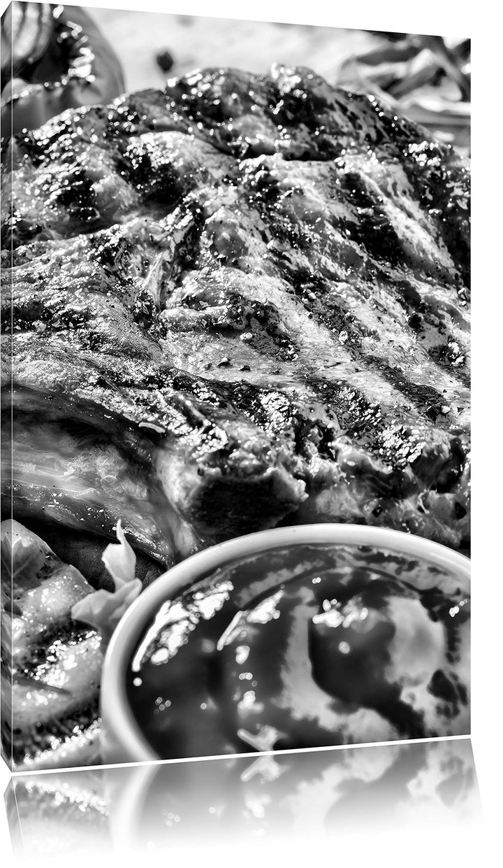 Leinwandbild Gegrilltes Steak Monochrom 100x70 cm fertig gespannt
