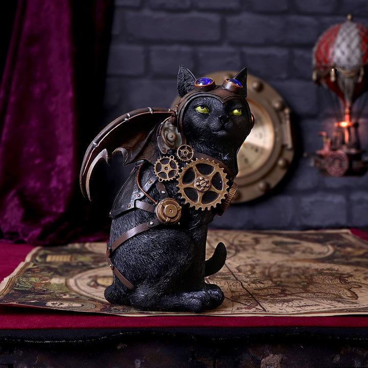 Steampunk Katzenfigur Pilot mit Flügeln Harz handbemalt 22,7 cm - Bild 7