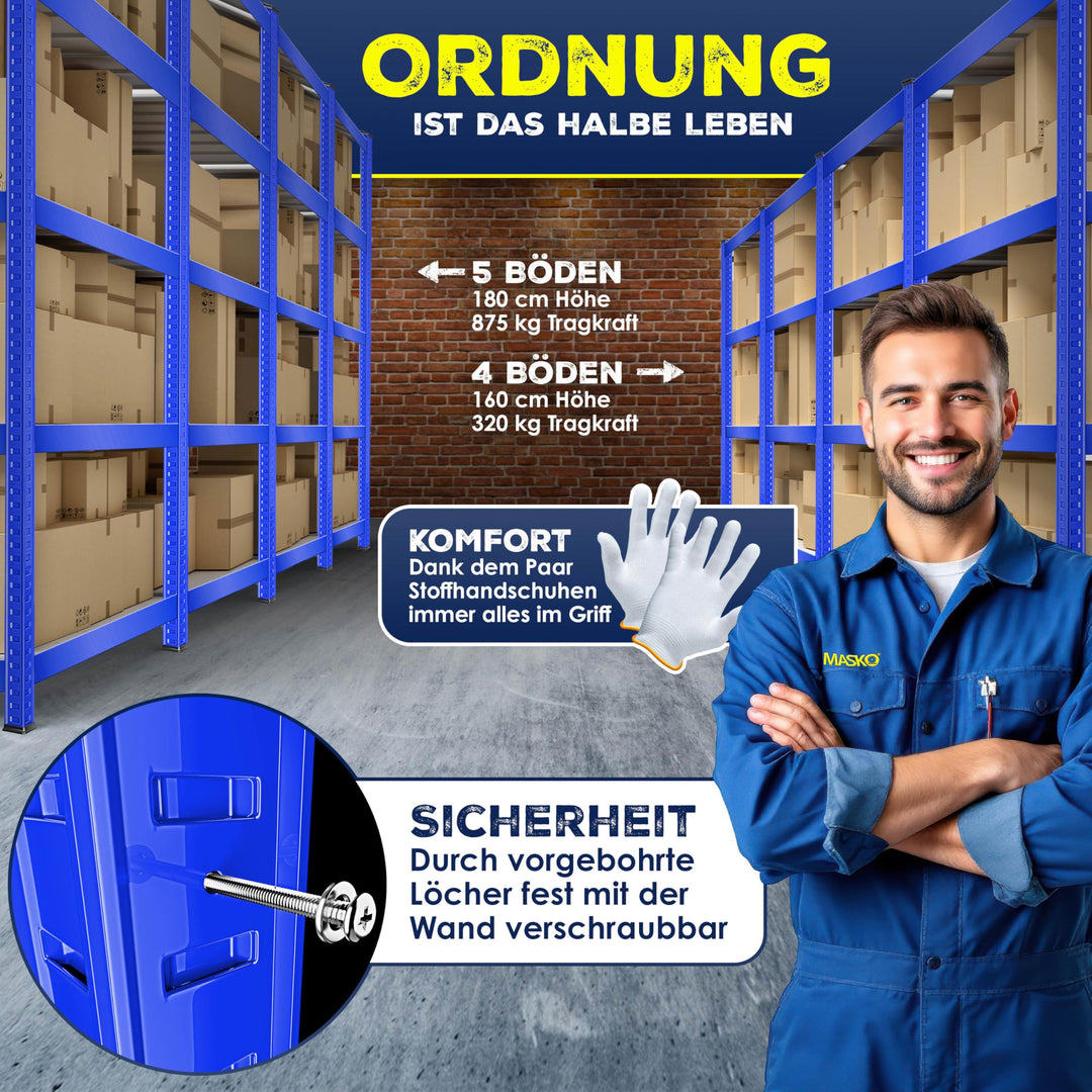 Schwerlastregal 2er-Set Metall MDF 160x80x40 cm 700 kg Keller Garage - Bild 5