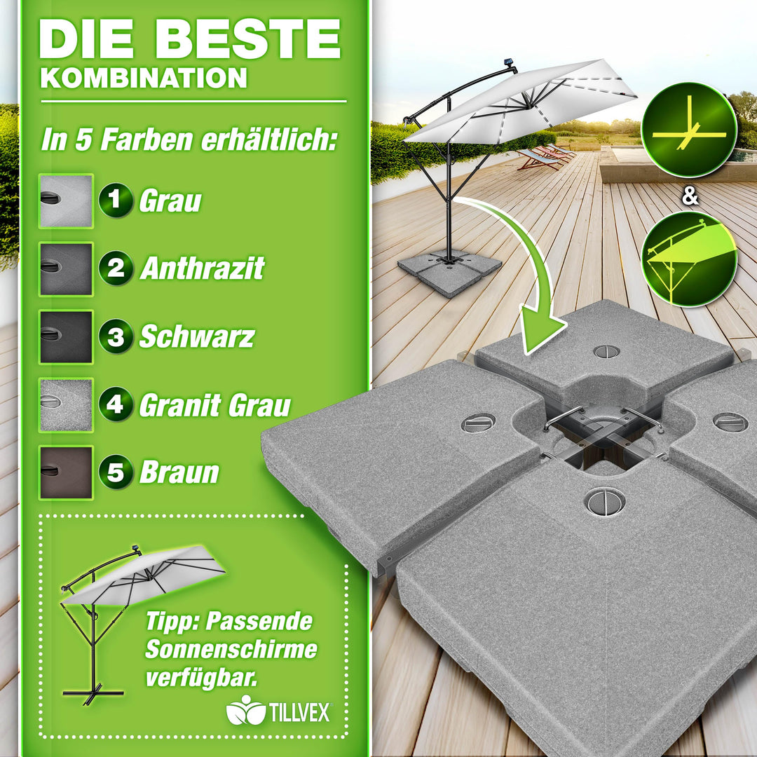 Sonnenschirmständer 4-teilig Granit-Grau 90L/120kg für Ampelschirme - Bild 6