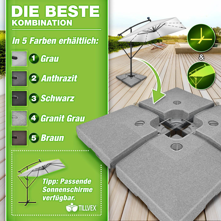 Sonnenschirmständer 4-teilig Granit-Grau 90L/120kg für Ampelschirme - Bild 6