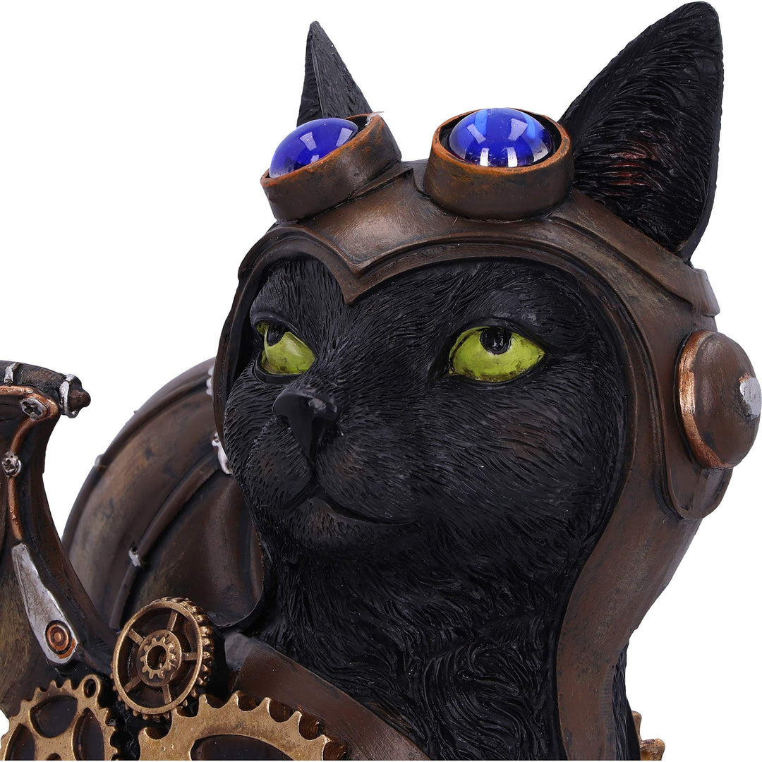 Steampunk Katzenfigur Pilot mit Flügeln Harz handbemalt 22,7 cm - Bild 5