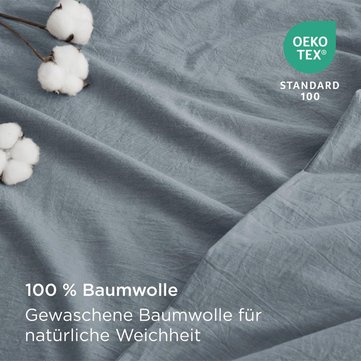 Bettwäsche 135x200 Baumwolle 4-teilig Graublau mit 2 Kissenbezügen - Bild 3