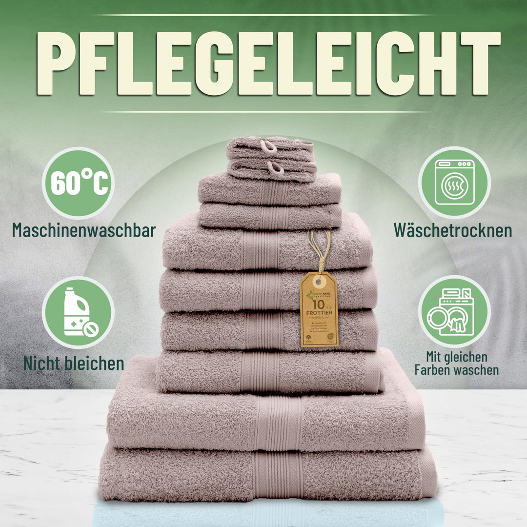 Handtuch-Set 10-teilig 100% Baumwolle Sand/Beige Badezimmer - Bild 8