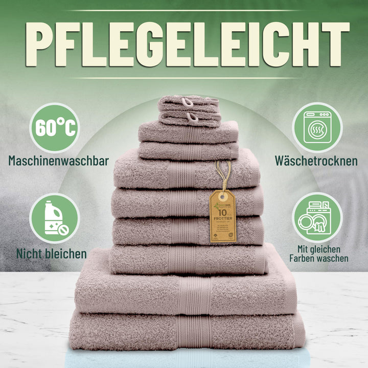 Handtuch-Set 10-teilig 100% Baumwolle Sand/Beige Badezimmer - Bild 8