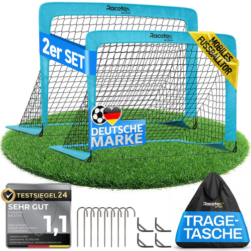 Fussballtor Kinder 2er-Set faltbar mit Glasfaserstangen hellblau