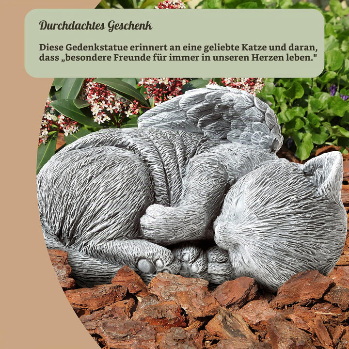 Katzen-Gedenkstein Engelskatze schlafend Kunstharz wetterfest grau - Bild 2