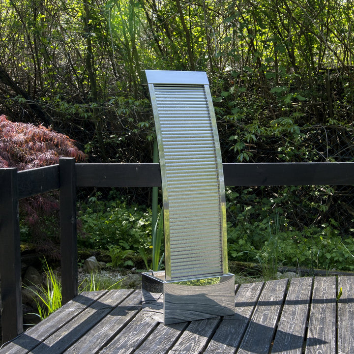 Terrassenbrunnen Edelstahl mit LED 110 cm Wasserwand Garten