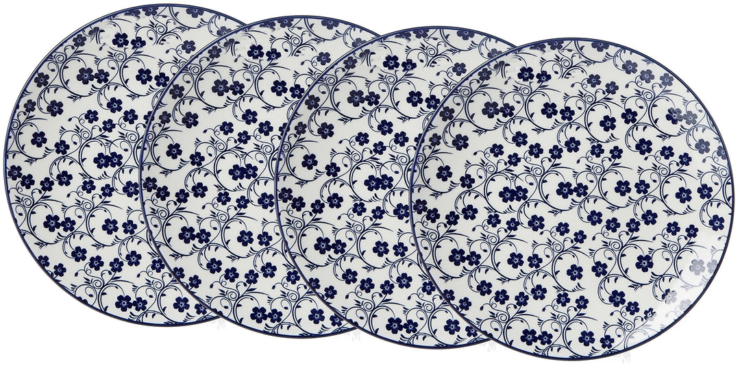 Kuchenteller-Set Porzellan Blau-Weiss Sakura 4-teilig 21,5 cm