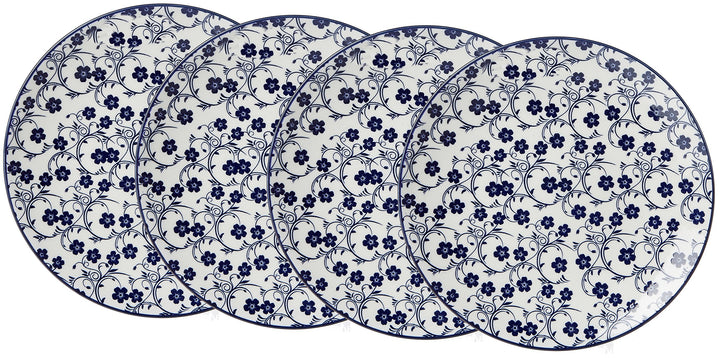 Kuchenteller-Set Porzellan Blau-Weiss Sakura 4-teilig 21,5 cm