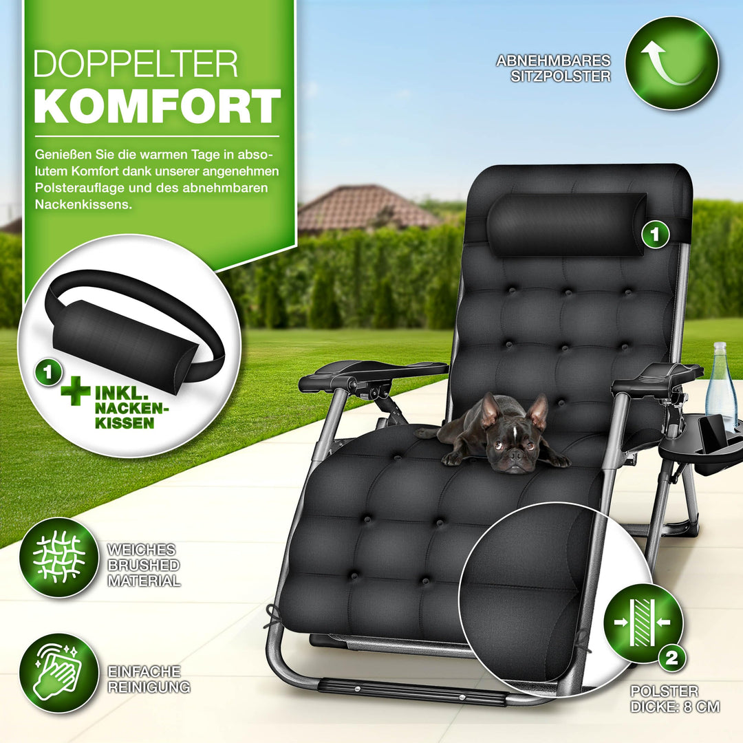 Liegestuhl klappbar mit Polster bis 200 kg Tragkraft anthrazit - Bild 2