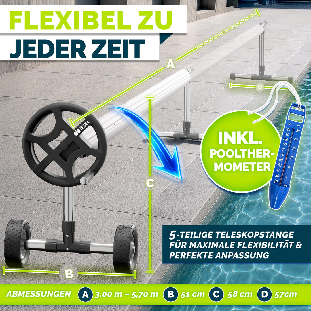 Pool Aufroller Aluminium Teleskop 3–5,70 m für Solar- &amp; Abdeckplane - Bild 2